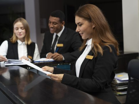 receptionists-elegant-suits-during-work-hours